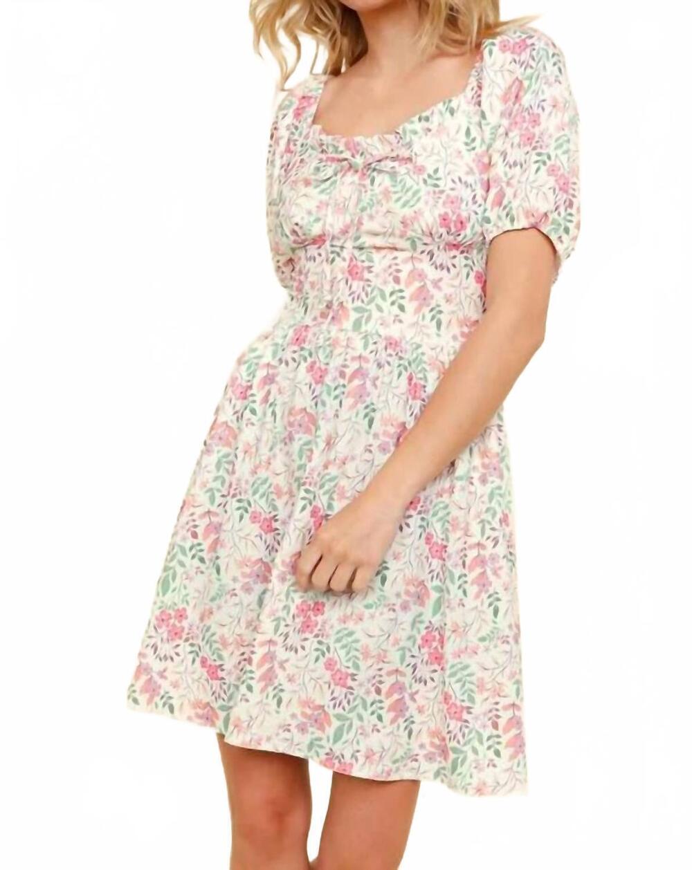 NEW KORI ribbon sweatheart neck smocked floral dress in multi